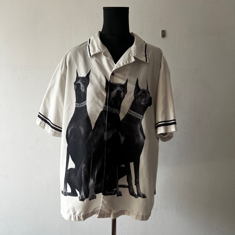 Empty Reference Doberman Graphic Shirt Mens Small White Short Sleeve Button Down